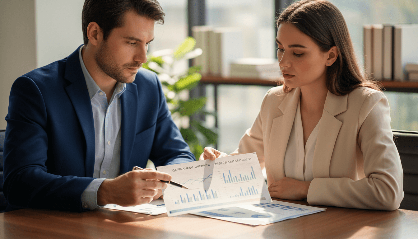 Accountant presenting financial report to business owner