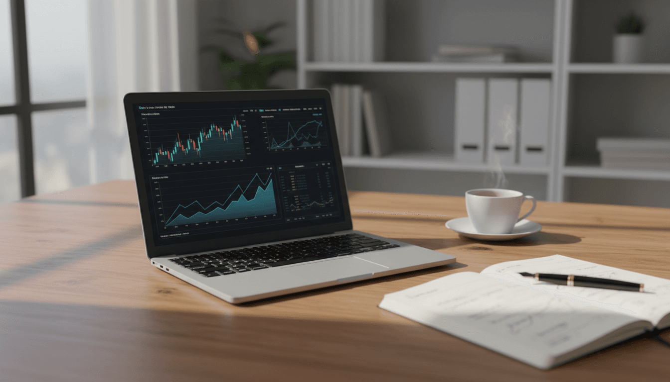 Professional workspace showing financial planning materials and accounting tools